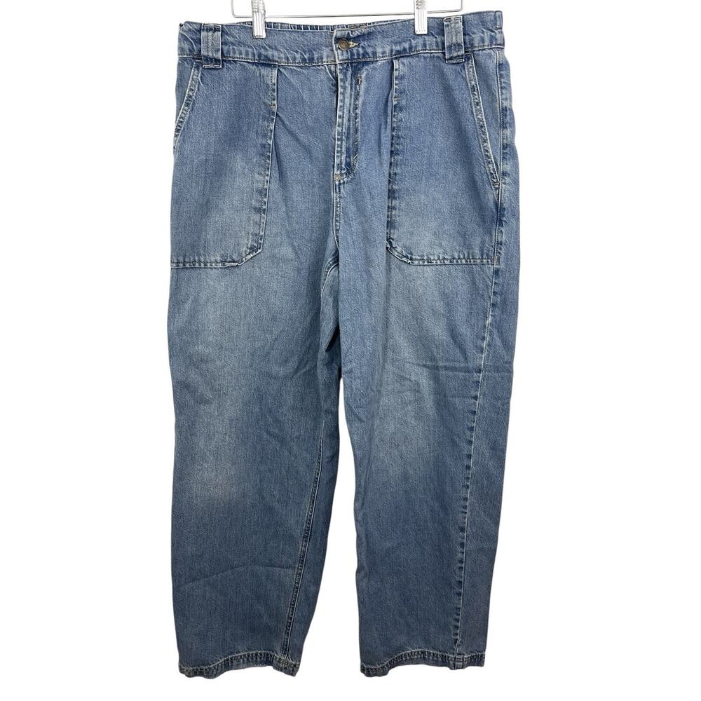 We The Free People Pull On Low Sling Oversized Blue Jeans Large Wide Leg Maeve - Picture 2 of 8